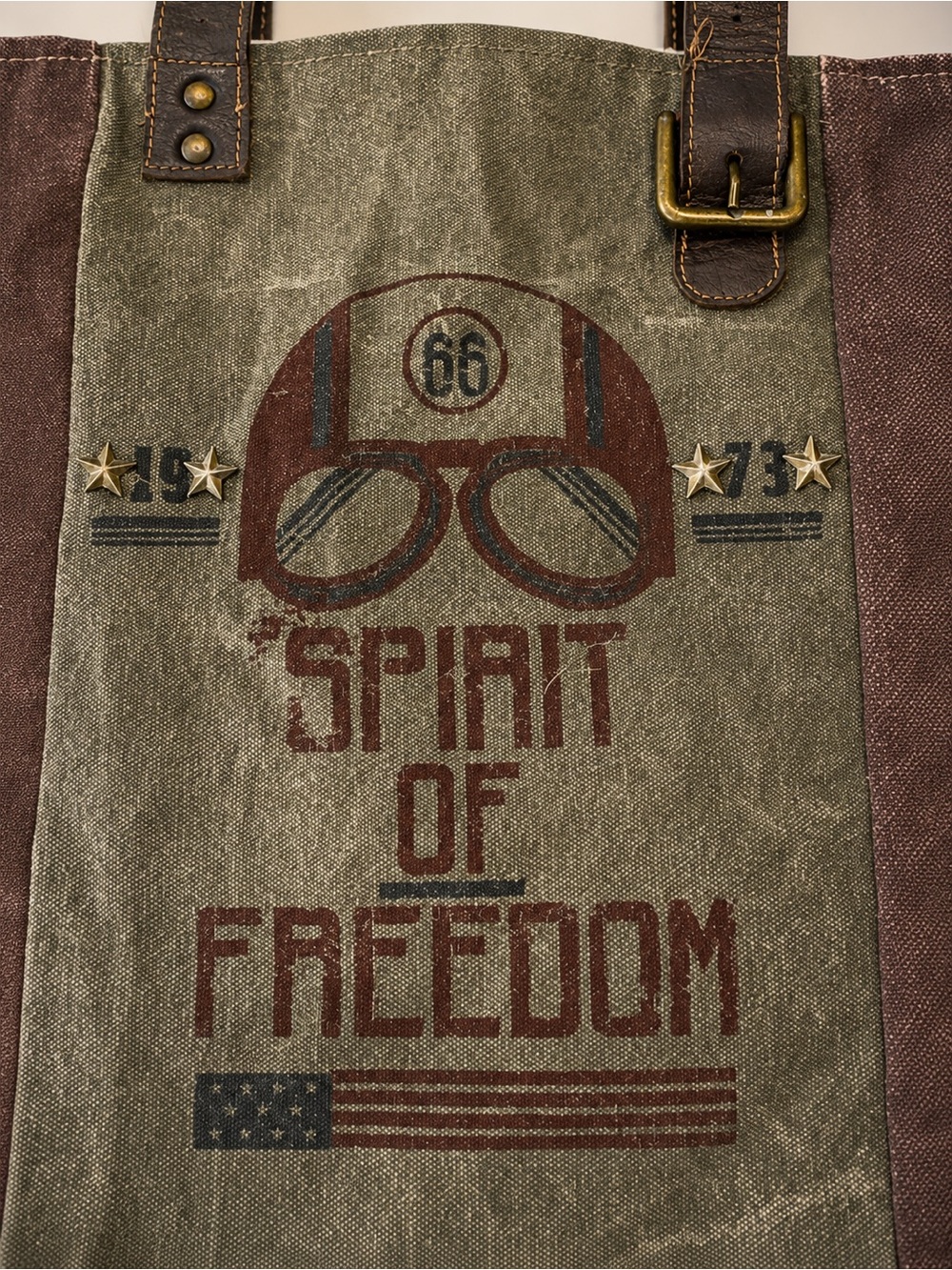 Mona b Vintage Style Distressed Canvas and Leather “Spirit of Freedom” Tote Bag - Picture 3 of 6